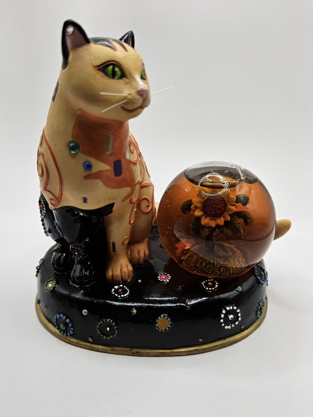 Kleo Kats 2008 "Sunny" 13029 Decorative Cat Figurine with Amber Glass Orb